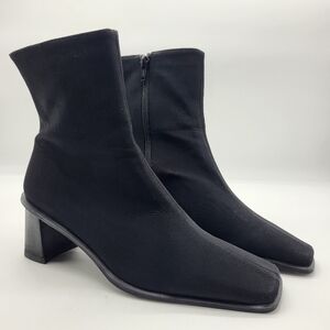 Stuart Weitzman black material square toe Classic Feminine ankle boots